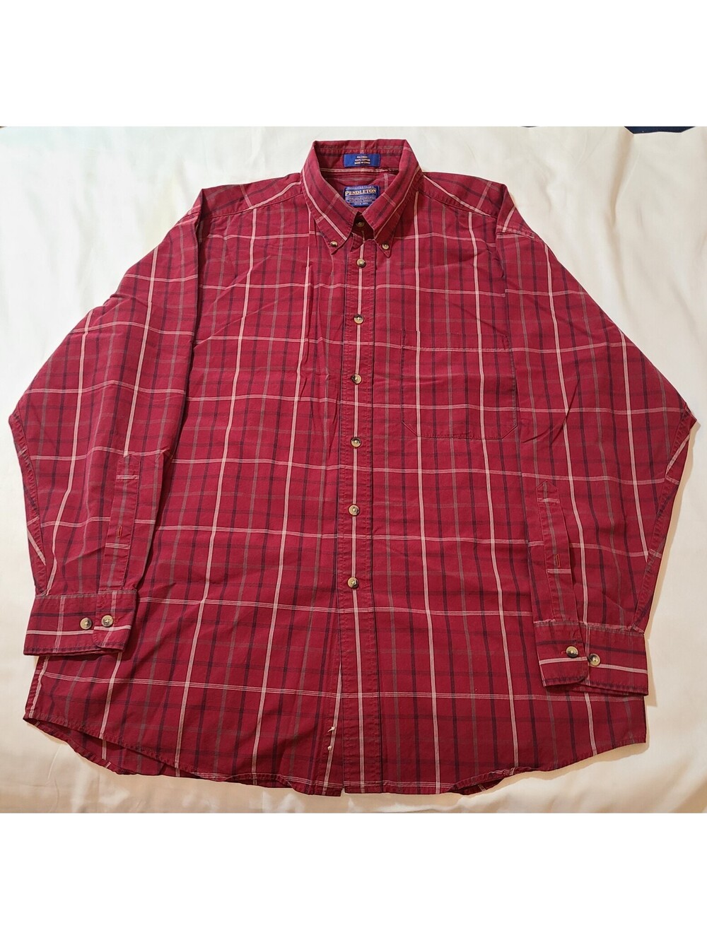 Pendleton Woolen Mills LS Shirt Mens Size Large Red Plaid Cotton Western Cowboy